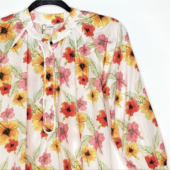 Tucker The Combo Classic Blouse Hawaiian Baazar Floral Silk Top - Picture 2 of 7
